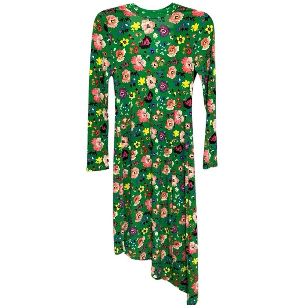 Topshop Midi Maxi Dress Womens Long Sleeve Dress Floral Print Green NEW NWT
